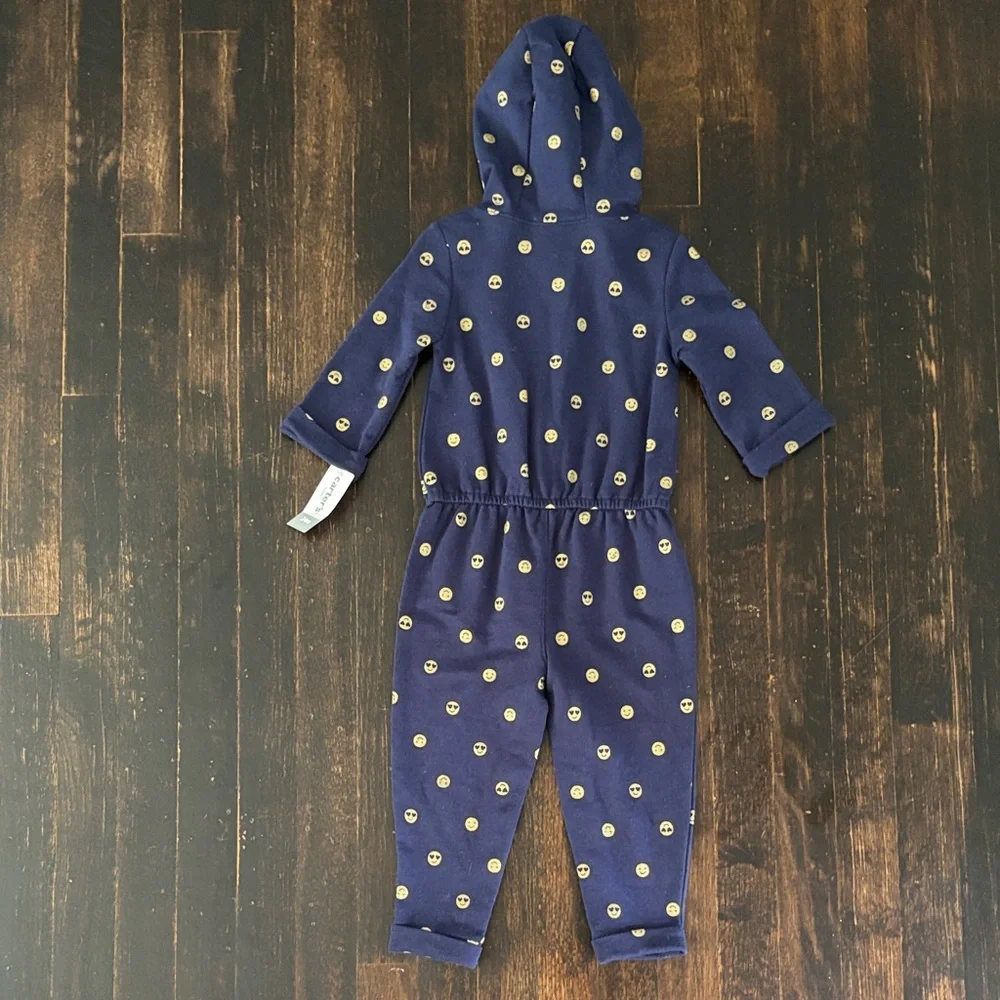 Carter’s Navy Blue Emoji Smiley Face Hooded Zip Jumpsuit
